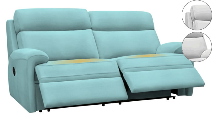 G Plan Hardy 2 Seater Electric Double Recliner Heated Seats and Headrest Lumbar Support Plush Airforce